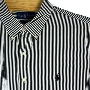Ralph Lauren Button Down Shirt Men XXL Black White Stripe Custom Fit Pony Preppy